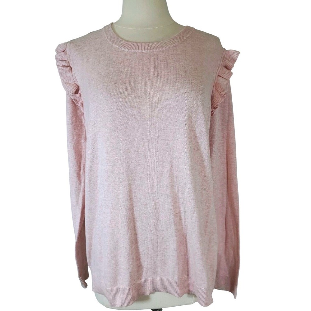 J.Crew Womens Light Pink Ruffle Shoulder Cotton Knit Sweater Size Medium Soft